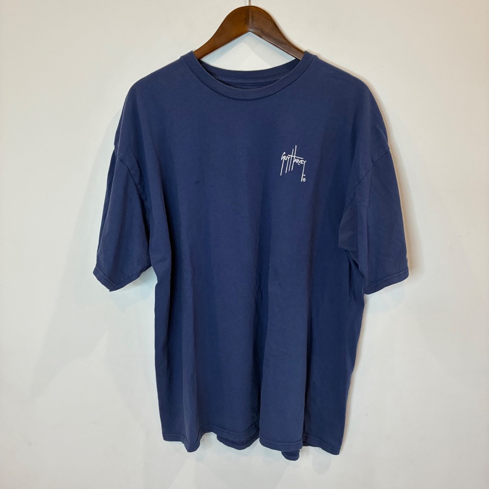 Guy Harvey Mens 2XL Navy Blue Marlin Patriotic Shield Graphic Tee Classic Fit